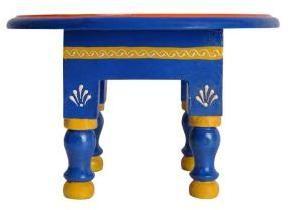 Traditional Wood Round Chowki Footstool Table