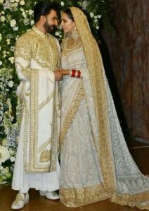 Deepika Padukone & Ranveer Singh Wedding Reception Wear Heavy Saree & Sherwani Combo