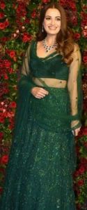 Dia Mirza Style Bottle Green Colour Lehenga Choli