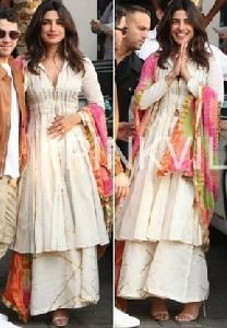 Prinyanka Chopra Style White Colour Plazzo Suits