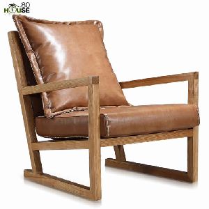 Wood and Leather Lounge Chair
