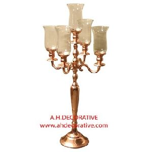 Rose Gold Candelabra 5 Candle With Glass Votive