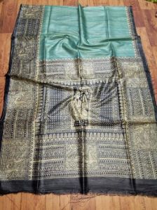 Tussar ghicha screen print silk Saree