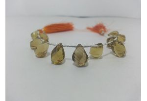 Natural Champagne Quartz Faceted Twisted Drops Beads