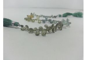 Natural Moss Aquamarine Smooth Plain Pear Beads Strand