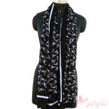 Black Long Cotton Floral Printed Sarong Bikini Cover Ups Scarf-Craft Jaipur