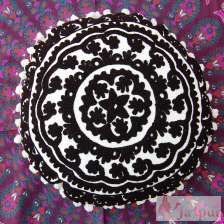 Black Woolen Embroidered Suzani Cushion Cover-Craft Jaipur