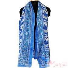 Blue Hand Block Printed Cotton Scarf Women Boho Fashion Shawl