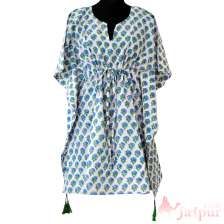 Cotton Floral Kaftan Poncho Caftan V Neck Loose Hippie Dress-Craft Jaipur