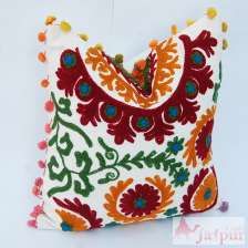 Cotton Pillow Cover Embroidery Suzani Floral Cushions-Craft Jaipur