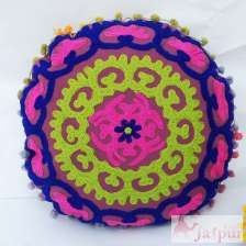 Hand Suzani Embroidered Round Cushion Cover Decor-Craft Jaipur