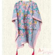 Multi Floral Block Printed Caftan Poncho, Short Cotton Kaftan-Craft Jaipur