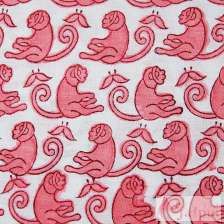 Natural Cotton Handmade Red Monkey Block Printed Voile Fabric-Craft Jaipur