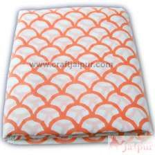 Orange Abstract Block Printed Natural Cotton Voile Fabric-Craft Jaipur