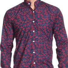 Mens Printed Chinese Collar Shirt