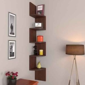 Corner Wall Mount Shelf Unit (Walnut Finish, Brown)