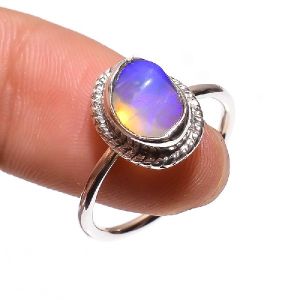 Australian Opal Raw Gemstone 925 Sterling Silver Ring Size 7.25