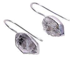 Black Shade Herkimer Diamond Raw Gemstone 925 Sterling Silver Earrings