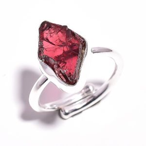 Garnet Raw Gemstone 925 Sterling Silver Ring Size 6.75 Adjustable