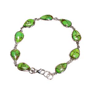 Green Copper Turquosie Gemstone 925 Sterling Silver Bracelet