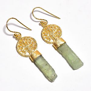Green Kyanite Gold Plated Raw Gemstone Earrings