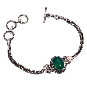 Green Onyx Gemstone 925 Sterling Silver Bracelet