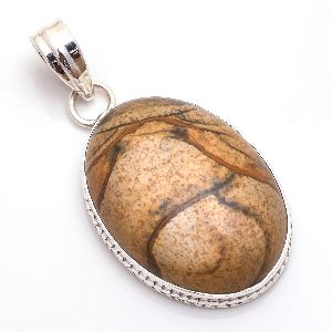 Landscape Jasper Gemstone 925 Sterling Silver Pendant