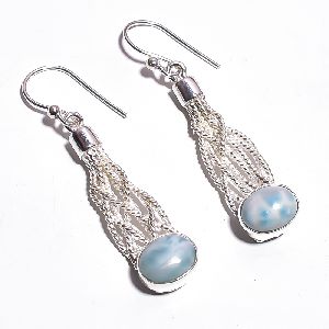 Larimar Gemstone 925 Sterling Silver Earrings