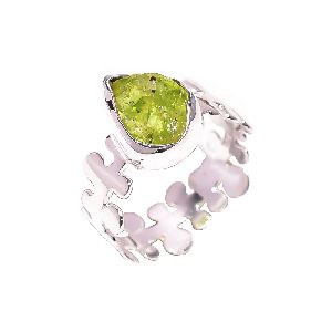 Peridot Raw Gemstone 925 Sterling Silver Ring Size US 9.5