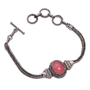 Pink Jade Gemstone 925 Sterling Silver Bracelet