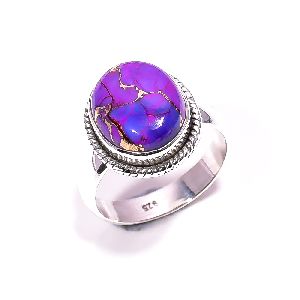 Purple Copper Turquoise Gemstone 925 Sterling Silver Ring Size 6.25