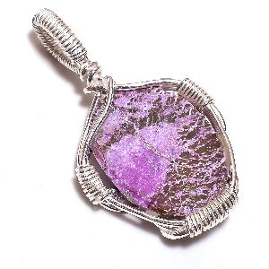 Purpurite Gemstone 925 Sterling Silver Wire Wrapped Pendant