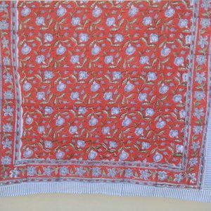 Block Print Sarong, Cotton blue flower red Dupatta Stole