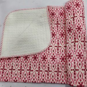 Hand Block red Print Baby Kantha Quilt Wrap Blanket