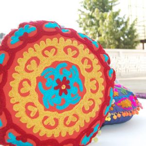 Hand Embroidered Suzani Cushion Cover Round Pillow Case Indian Design Sofa Decor