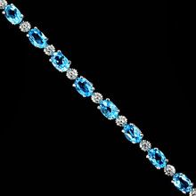 6x4 mm Genuine swiss Blue Topaz Gemstone 925 Sterling Silver Bracelet