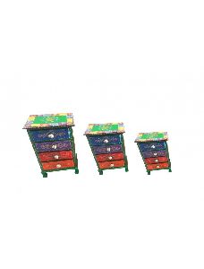 Wooden Bed Side Table With Draware Set Of Three Painted