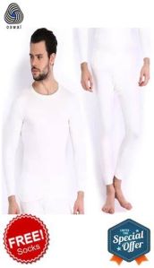 Oswal Mens White Combo Of Top And Lower Free Socks (Size-95)