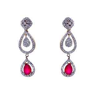 FANCY DIAMOND STYLE RUBY DROP DANGLER EARRINGS