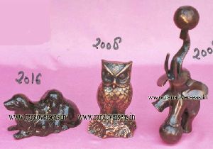 Brass Metal Decorative Dog, Owl And Elephant