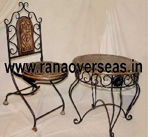 Wooden Iron Chair Table Set