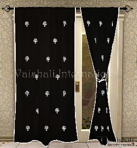 2 PCS COTTON ROD POCKET BLACK LONG DOOR LIVING ROOM CURTAIN PANELS SEMI TRANSPERANT