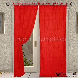 2 PCS COTTON SEMI TRANSPERANT TIE TOP RED DOOR HOME FURNISHING CURTAINS PANELS