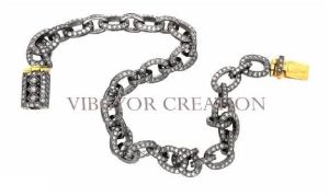 Beautiful Pave Diamond 925 Sterling Silver Chain Bracelet 14k Gold Jewelry