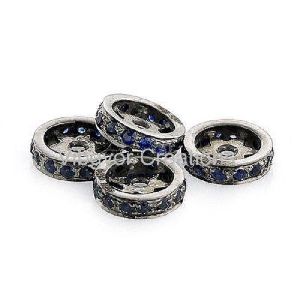 Pave Diamond 925 Sterling Silver Blue Sapphire Wheel Spacer Finding Jewelry