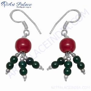 Beautiful Beads White Metal Earrings