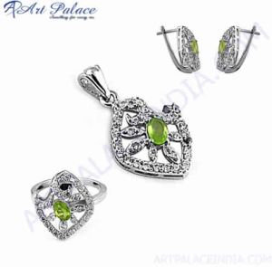 Cubic Zirconia and Peridot Silver Jewelry Set