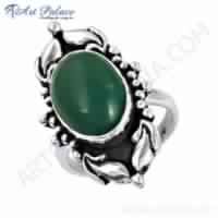 Indian Designer Green Onyx Gemstone Silver Ring