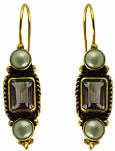 Indian Ethnic Designer Pearl and Amethyst Silver Gold Plated Earring