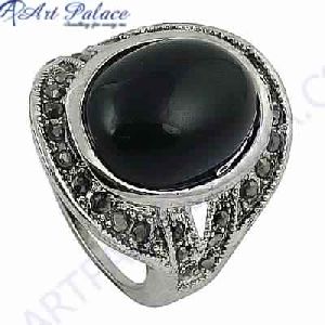 Ingenious Black Onyx and Gun Metal Marcasite Silver Ring